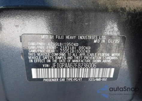 2015 Subaru Impreza 2.0I from USA, damaged, VIN JF1GPAA62F8236006